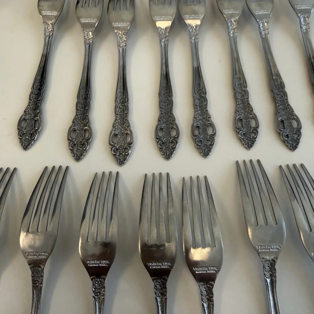 German Model Stainless Steel Appetizer Forks 17 pieces Vintage